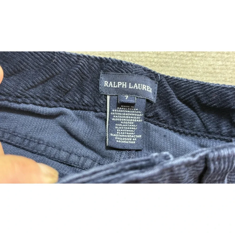 Ralph Lauren Pants Kids 7 Blue‎ Corduroy Slim Fit Chino Stretch Zip Pockets